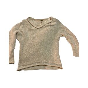 Free People Beige V-Neck Sweater Cozy Textured Knit
